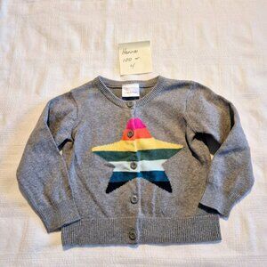Hanna Andersson girls size 100 or 4 gray cardigan with rainbow star design guc